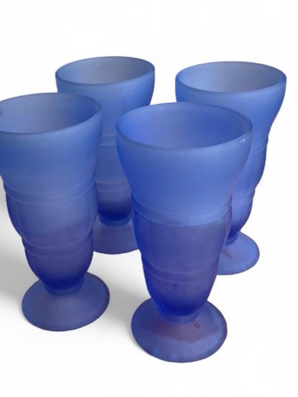 Vintage Indiana Glass Frosted Blue Satin Soda Fountain Glasses